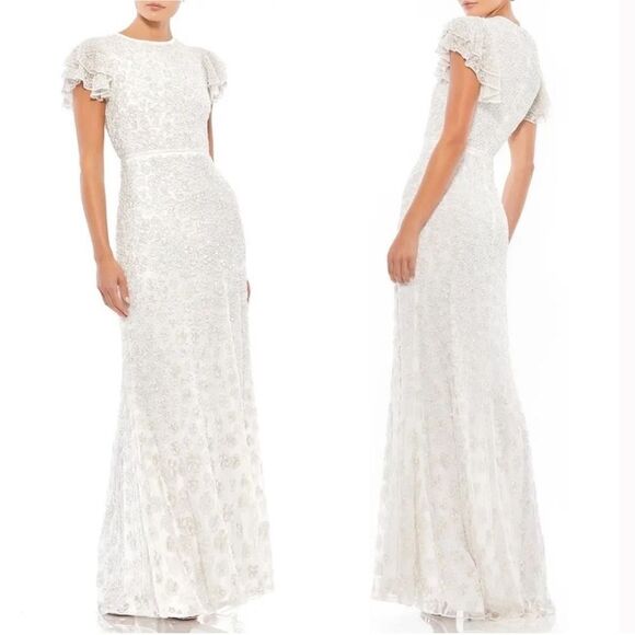 NWT Mac Duggal 10748 White Floral Beaded Gown Dress Size 4 $598 - Picture 1 of 12
